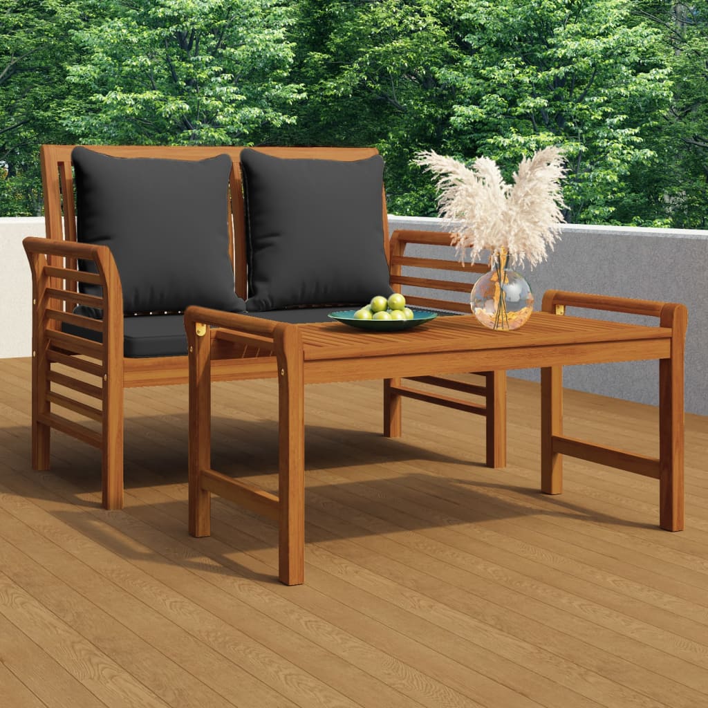 Sofa Bench with Dark Gray Cushions Solid Acacia Wood