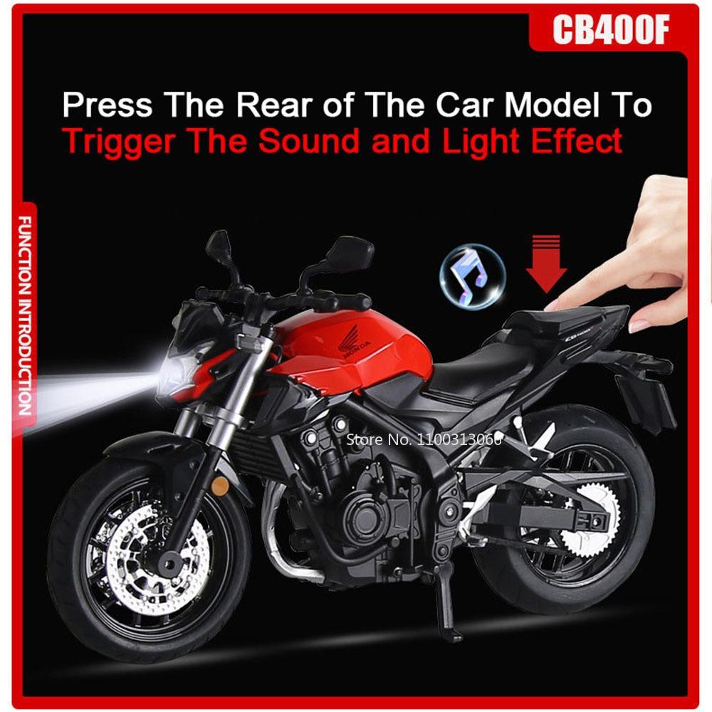 1:12 Honda CB400F R1 Motorcycles Models Toys Cars with Music Light Wheel Steering Miniature Motorcycle Office Table Ornament