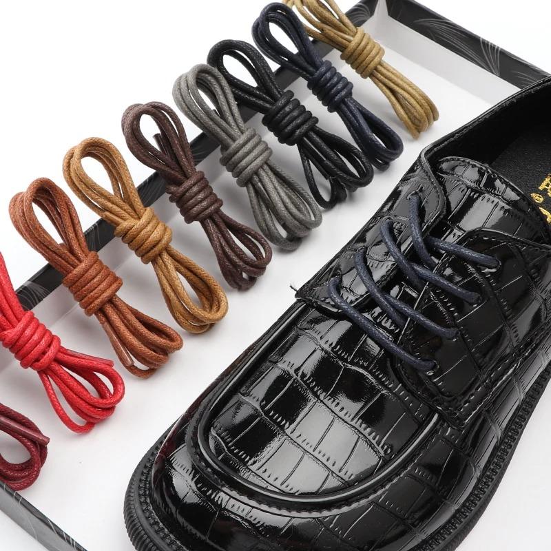 1Pair Cotton Waxed Shoelaces Men's Black Waxing Business Leather Shoelaces Boots Leather Boots Round Shoe Rope Linen Fine Laces
