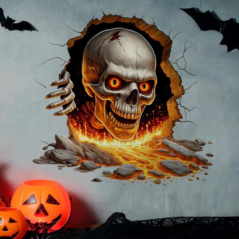 Halloween Wall Stickers 3D Effect Broken Wall Zombies Broken Wall Floor Stickers Pvc Self-Adhesive Bedroom Living Room Horror