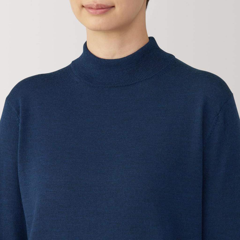 MUJI Washable Wool Smoky Size S Women's High-Gauge High-Neck Sweater, BA1OYA4A, Blue,