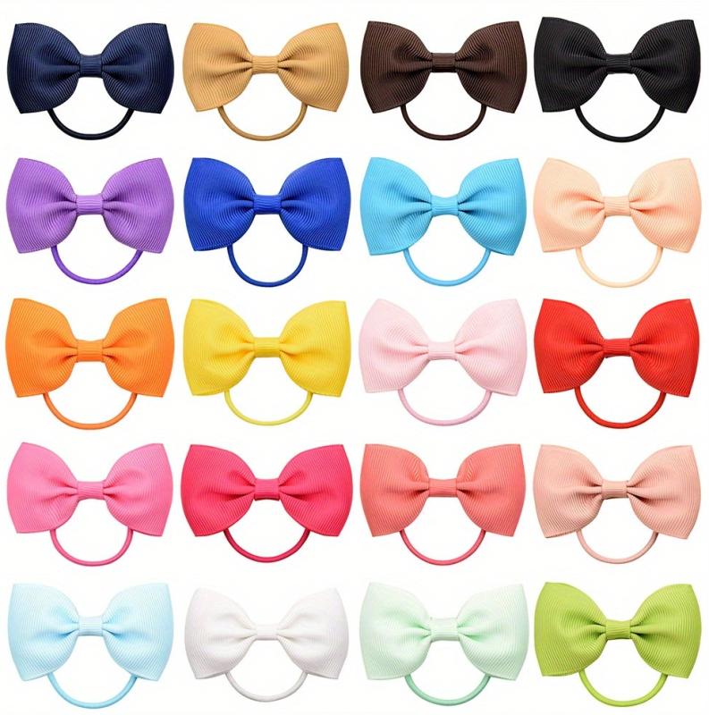 20/40pcs 2.75'' Solid Ribbon Bowknot Hair Rubber Band for Baby Girls Handmade Cute Bow Hair Ties Headwear Kids Hair Accessories