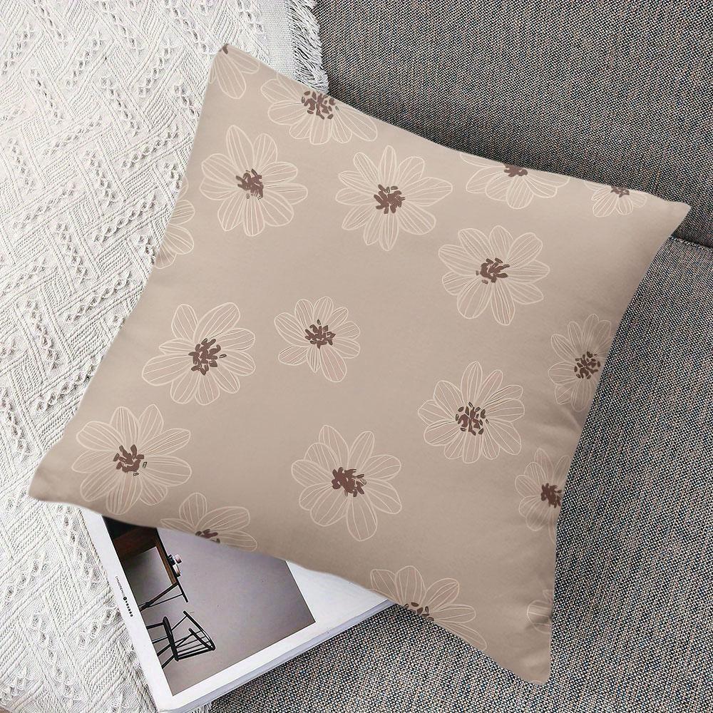 Beige Floral Square Jacquard Pillow Cover for Sofa Office Waist Cushion Cover Home Decorative Pillowcase