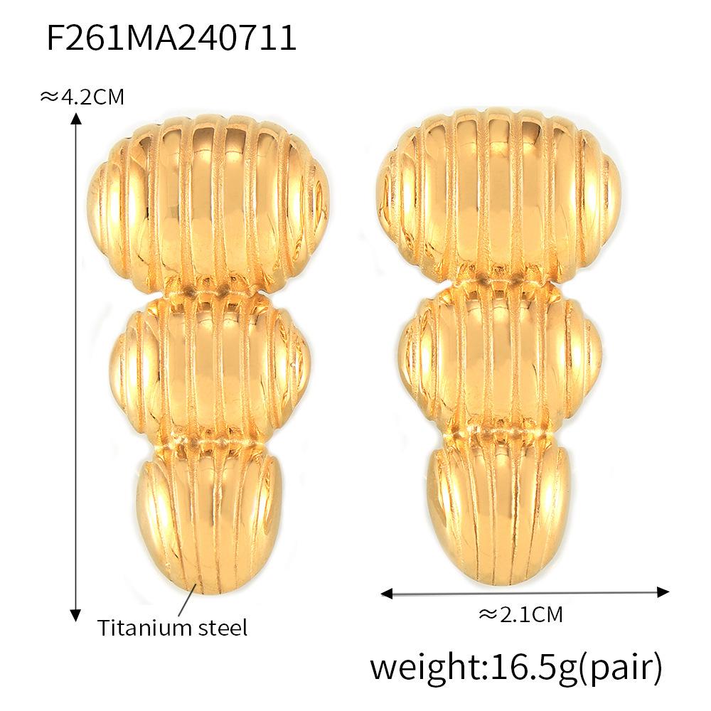 European Chic Peanut Stripe Earrings: Exaggerated Titanium Steel with 18K Gold Plating