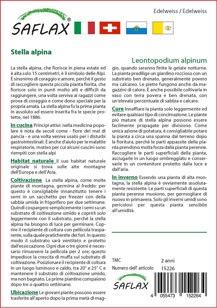 SAFLAX Garden In the Bag - Edelweiss - 500 Seeds - With Substrate In a Fitting Stand Up Bag - Leontopodium Alpinum
