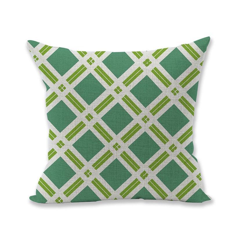 Premium Quality Green Geometry Cotton Linen Pillow Case For Versatile Home And Office Use
