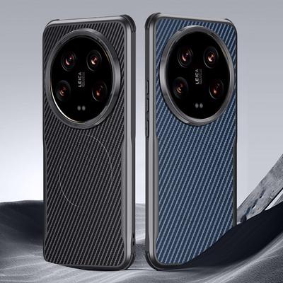 Carbon Fiber Bumpers Phone Case For Xiaomi 14 Ultra For Magsafe Magsafing Cover For Xiaomi 14 Pro Wireless Charging Magnet Phone Cover For Mi 14 Pro