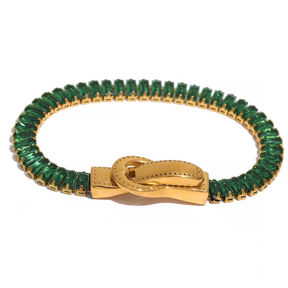 Yhpup Luxury Colorful Cubic Zirconia Stainless Steel Belt Buckle Bracelet Bangle Bling Stylish Unique Waterproof Fashion Jewelry