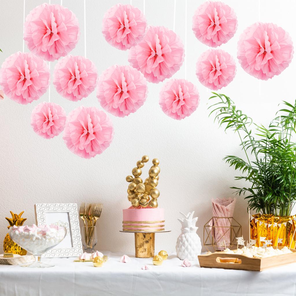 1pcs Set 7.8inch Pink Paper Pom Pom Paper Balls Pom Pom Paper For Birthday Party Flower Balls Paper Hanging Flowers