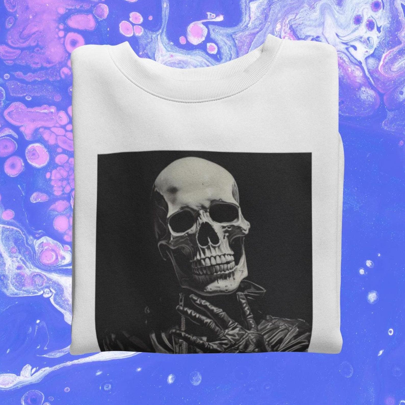 Gothic Skeleton T-shirt: Dark Leather Graphic Tee S