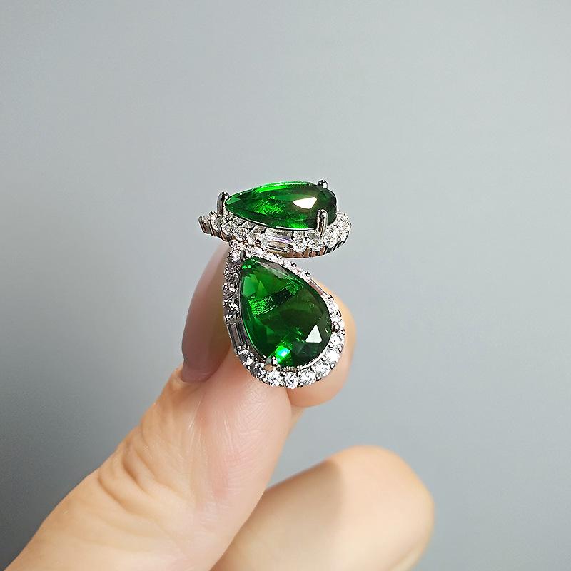 Water Drop Shaped Imitation Emerald Stud Earrings Light Luxury Yellow Zirconium Sea Blue Treasure White Gold High-End Earrings