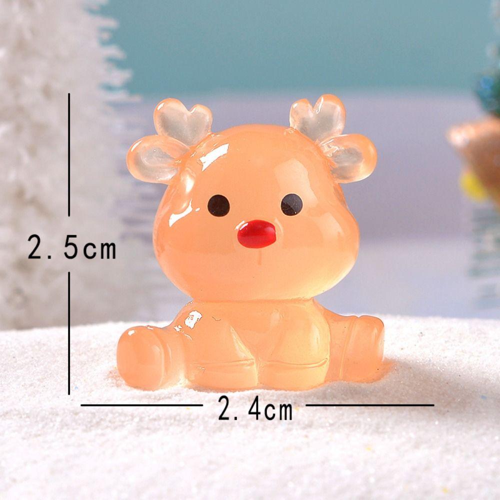 Mini Elk Miniature Figurines Cartoon Deer Statue Christmas Luminous Sitting Elk  Home Car Decor