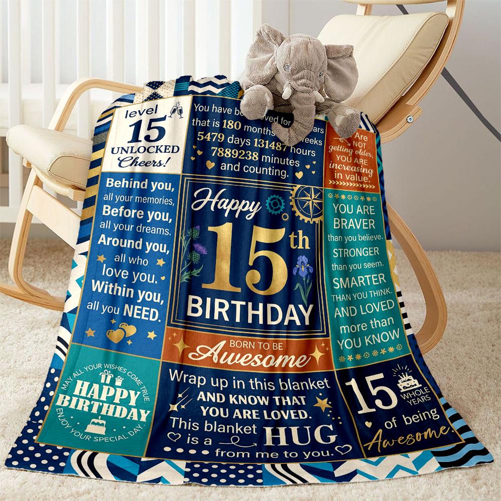 15th Birthday Celebration Flannel Blanket-Soft and Suitable for Sofas,Beds,Offices,Travel,All Seasons,Great Gift for Holidays and Birthdays.