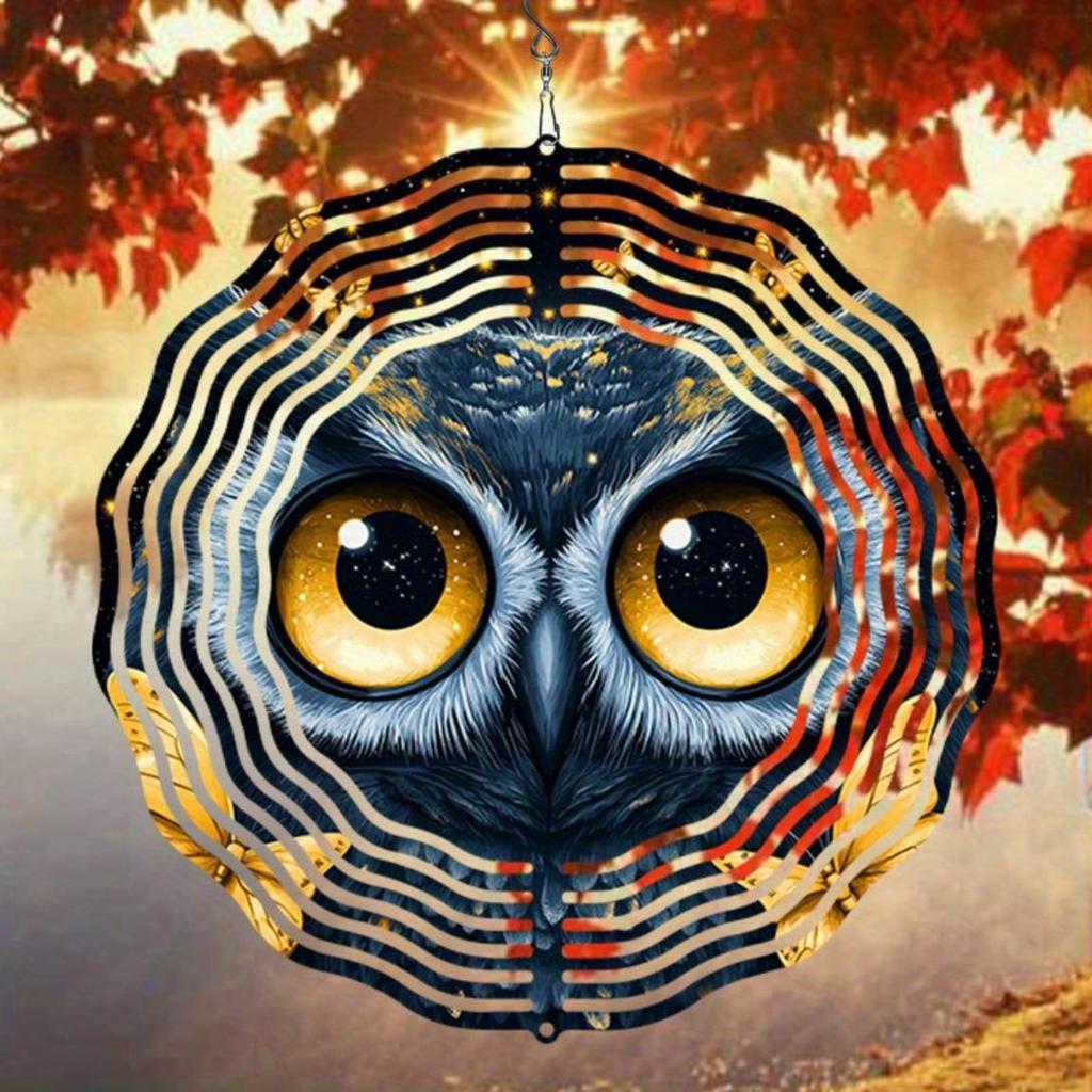 Metall Eule Windspiel mit goldenem Zweigdesign und beruhigenden Klängen für die Außendekoration von Garten, Terrasse, Hof. Keine Batterien erforderlich