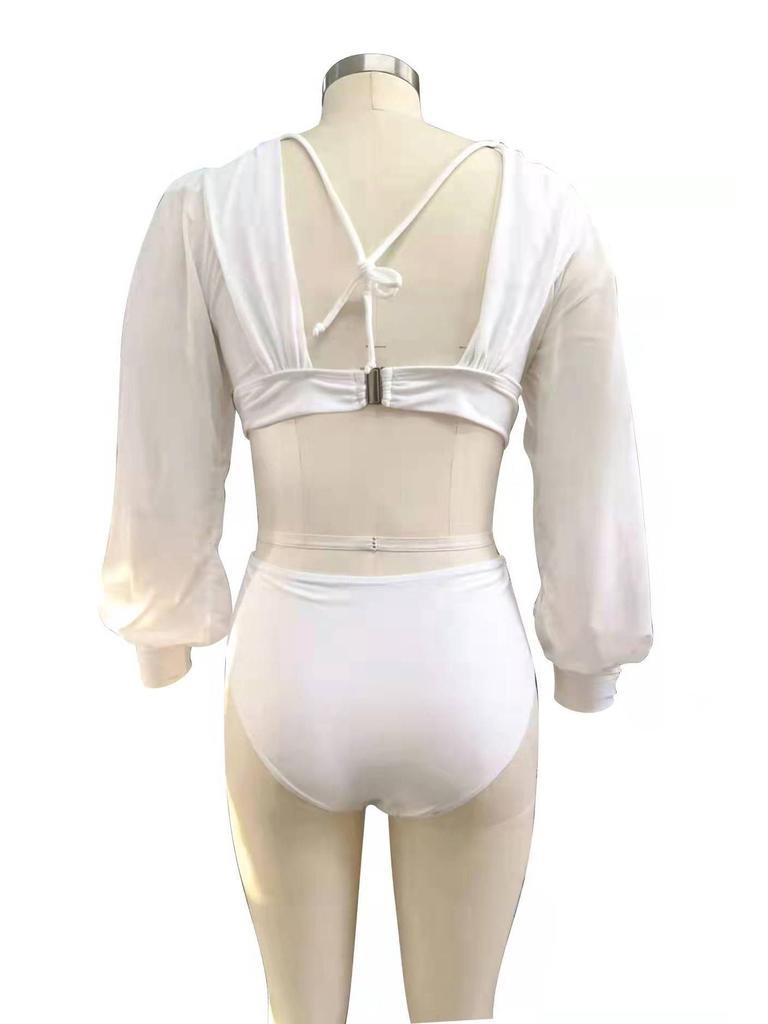 Damski Europejski i Amerykański Bikini Jednoczęściowe z Długim Rękawem Plus Size 2024