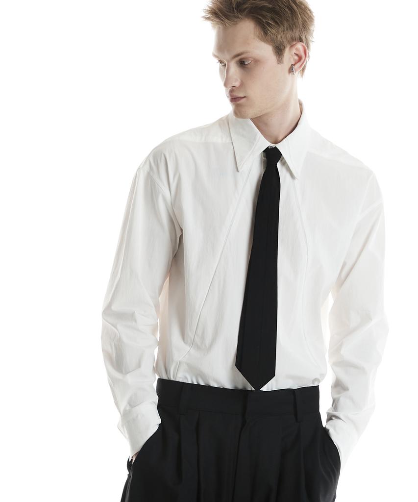 Digeunag Inverted Pleated Relaxed Fit Shirt (Off-White)_ Pd3Sh0404