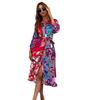 Autumn and winter popular women's clothing straps printed polo collar temperament medium and long dress
