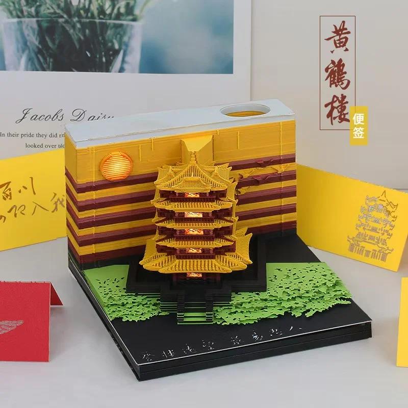 3D Memo Pad Art Fantasy Castle Shaped Desk Calendar Sticky Notes Card Craft Character Silhouette DIY Gift with Light Calendar