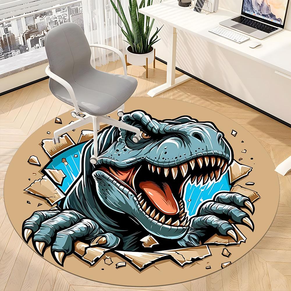 1pc Dino Breakthrough Office Round Area Rug, Under Office Chairs Bedroom Living Room Home Decor, Room Deco, Available in Various Sizes