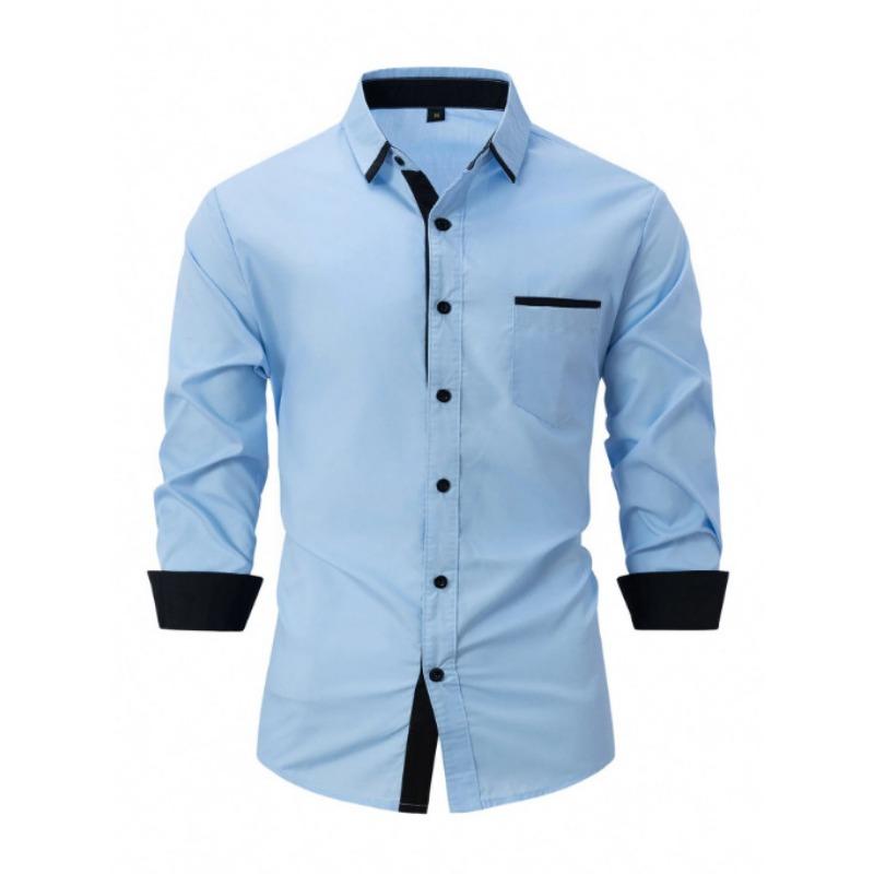 Camicia da uomo a blocchi di colore, vestibilità slim, manica lunga, traspirante, per il lavoro
