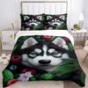 3pcs Husky and Flowers Duvet Cover Set -Includes 1 Duvet Cover and 2 Pillowcases, No Quilt Core, All-Season Home Decor  yy251111104