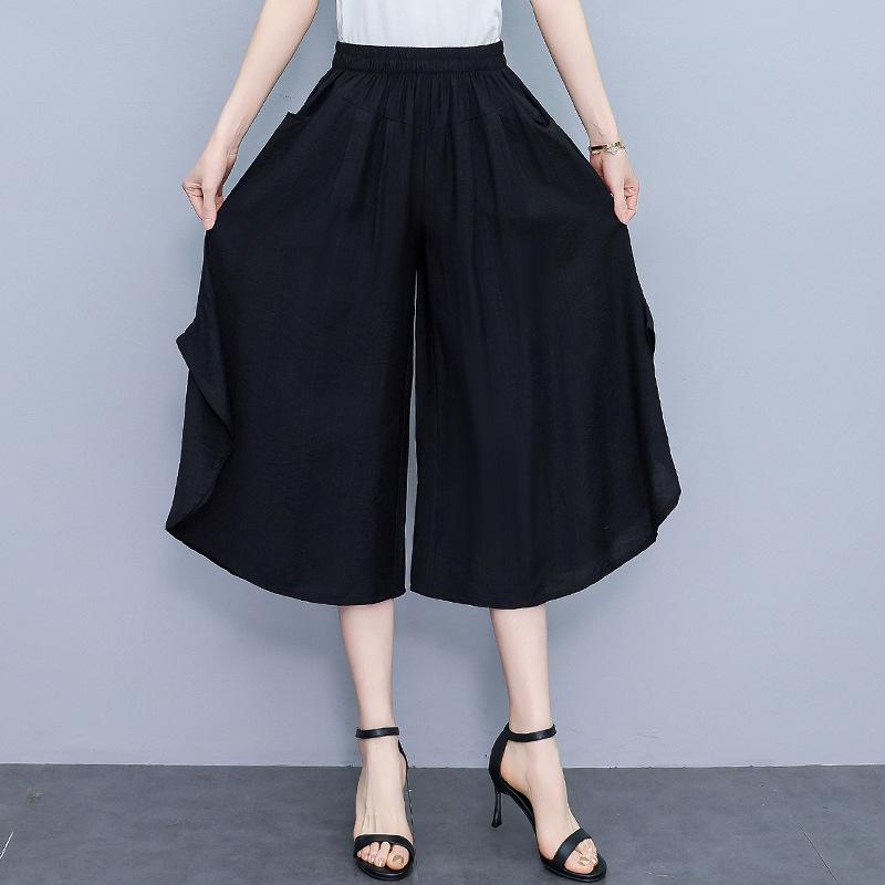 

2026 Summer Women s Loose Cotton Silk Wide-Leg Skirt-Pants - Lightweight Plus Size Casual Cropped Trousers 3XL (130-150 jin)