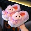 Children's Cotton Slippers Women's Winter Velvet Thickened Warm Soft Sole Non-slip Cartoon Bear Fluffy Shoes Parent-child