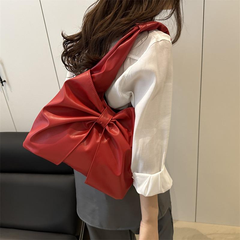 Large capacity tote bag summer new fashion simple shoulder bag bow underarm bag versatile handbag