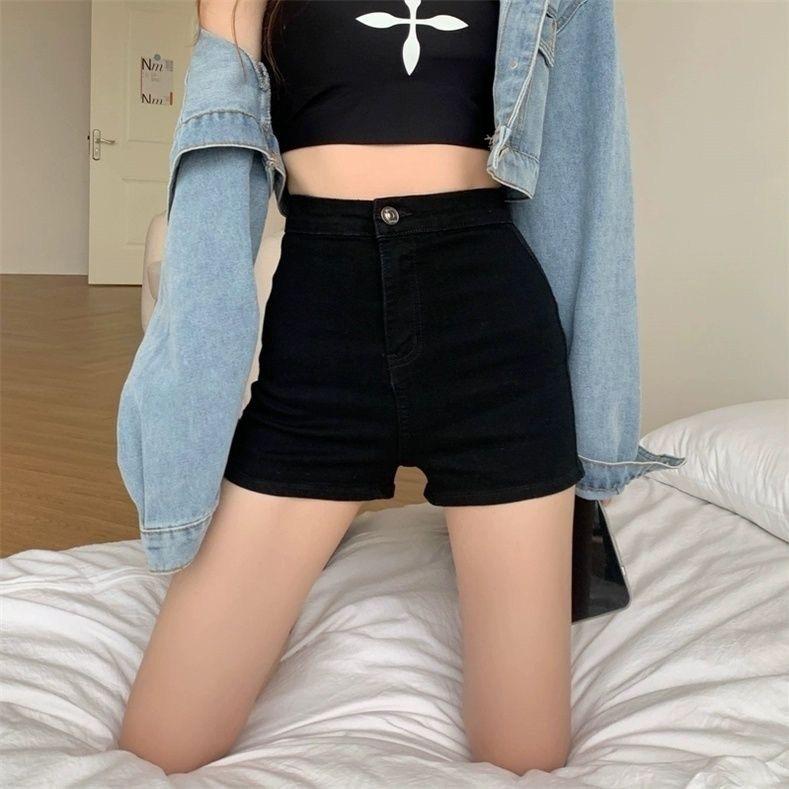 Women's High Waist Black Denim Shorts A Line Loose Fit Casual Summer Hot Pants