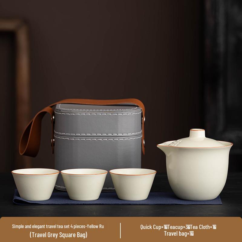 Portable Ru Kiln Tea Set: Light Luxury Travel & Car-Mounted Drinkware for Camping & Business Trips