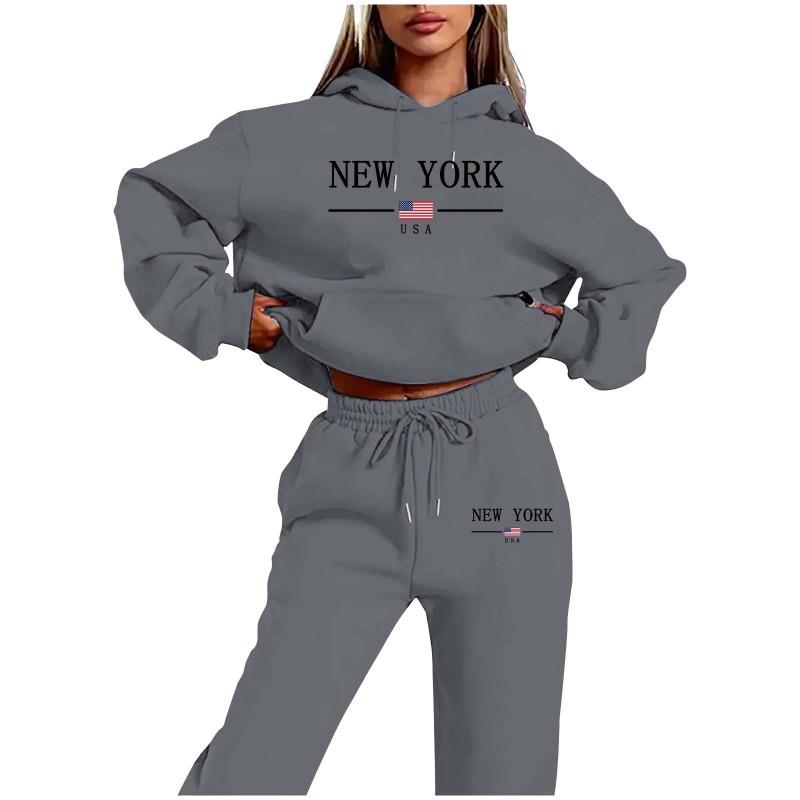 Womens Fleece Lined Tracksuit Hoodie Sweatpants Set Winter Casual Sportswear