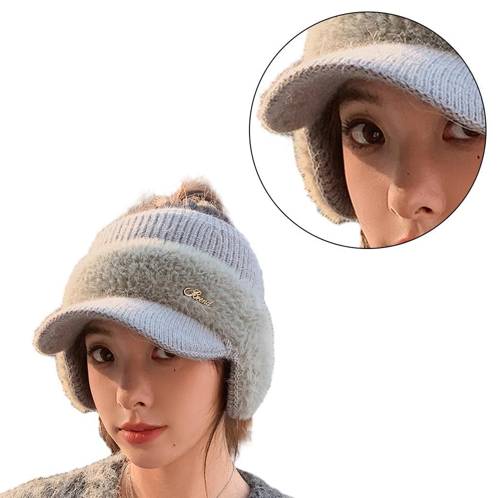 Novelty Furry Knitted Baseball Cap with Earflaps Women Influencers Same Slouchy Warm Ear Protections Empty Top Hat