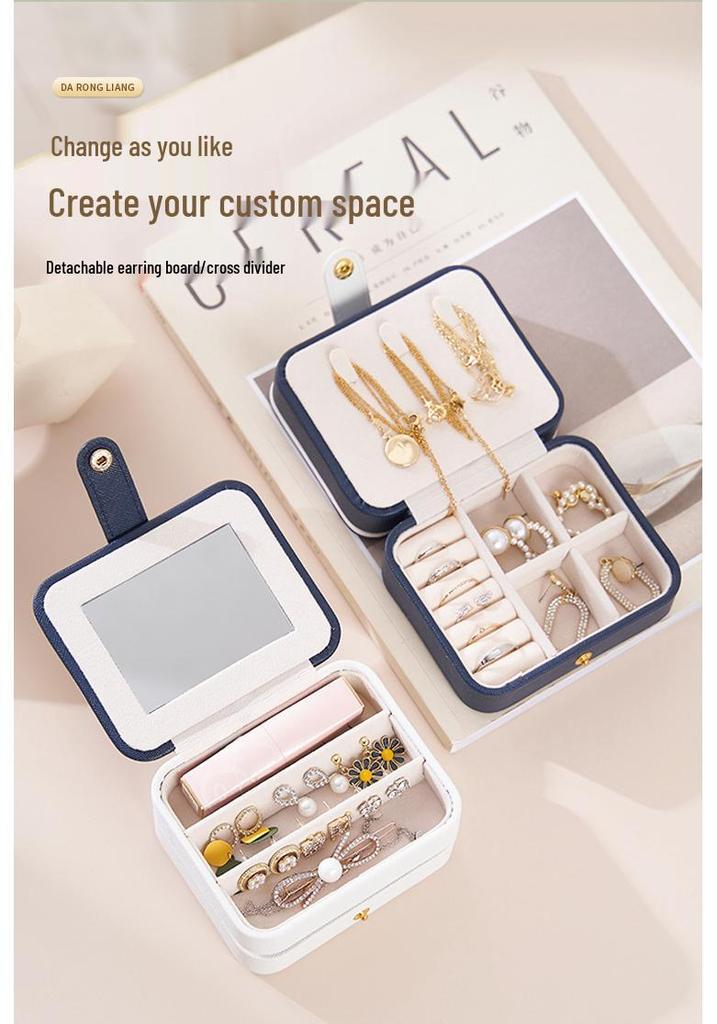 Mini Exquisite Jewelry Storage Box with Mirror for Earrings, Rings, Bracelets, & Ornaments