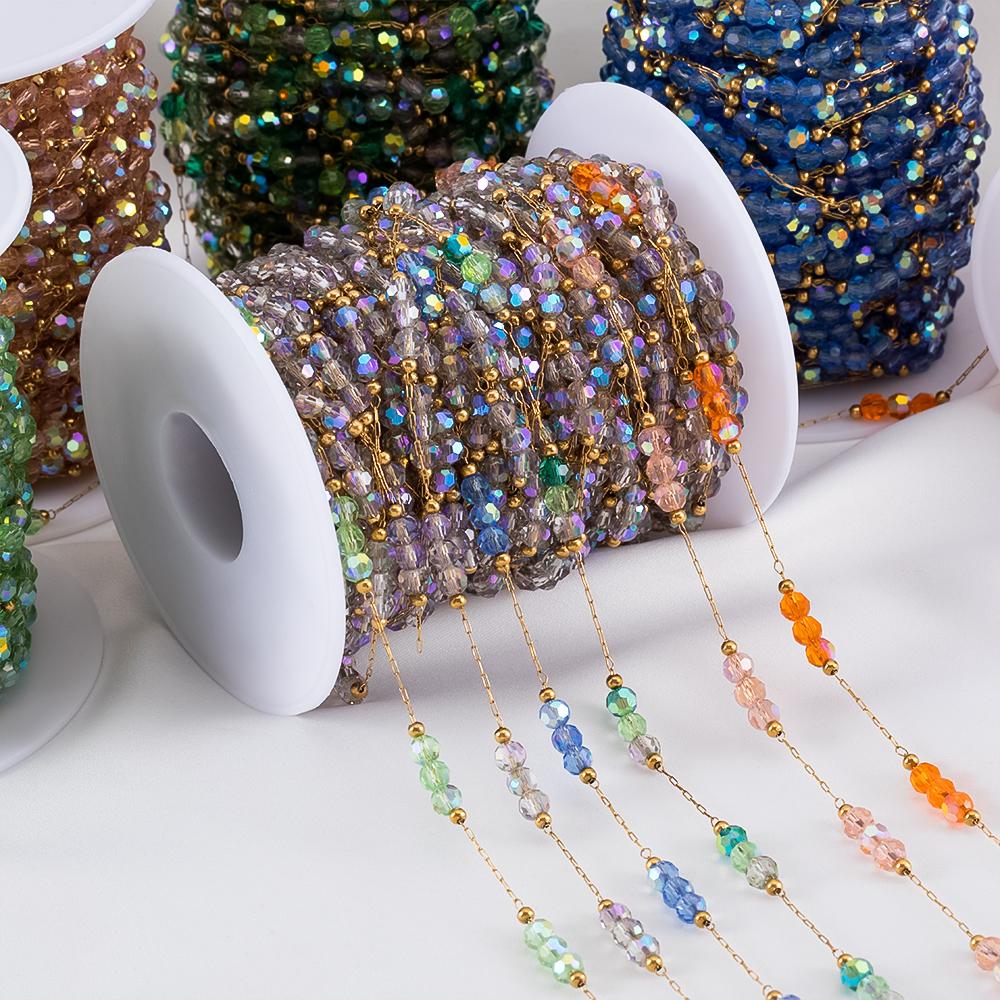 1Meter Stainless Steel Beads Chains for Jewelry Making DIY Women Bracelet Necklace Jewelry Crystal Ball Beaded Chain Accessories
