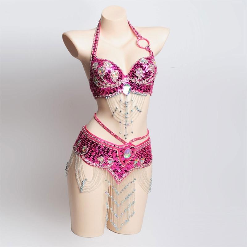2Pieces Tribal Belly Dance Bra and Belt Belly Dancing Outfit Belly Dancer Costumes for Women