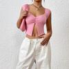 European-Style Women's V-Neck Sleeveless Slit Crop Top - Solid Color Spring/Summer New Arrival