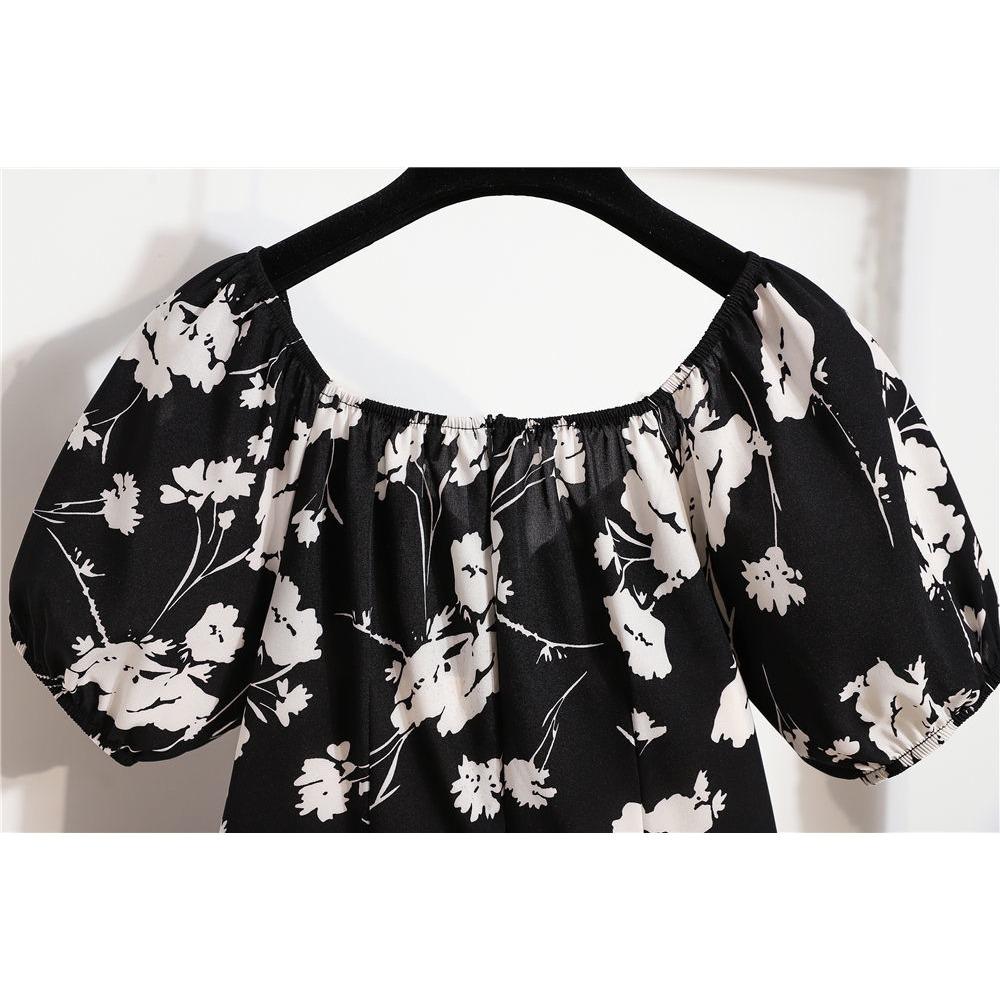 Moda dama vara primavara imprimeu floral cu maneca scurta cu decolteu in V talie inalta rochii casual