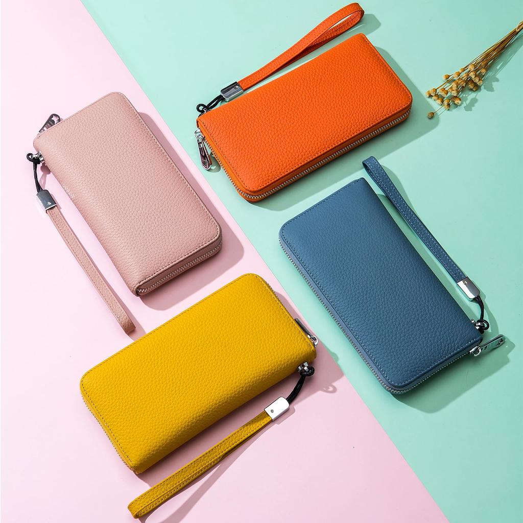 Bearneko Echte Leder Lange Geldbörse, Großes Fassungsvermögen, Anti-Skimming, Schlank, Leicht, Multifunktional, mit Münzfach, Smartphone-Tasche und