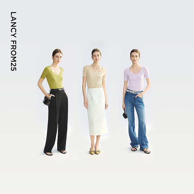 LANGZI Women's Round Neck Short Sleeve Knit Top