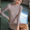 Autumn and Winter Women's Long Sleeve Half High Neck Hip Slim Knit Dresses