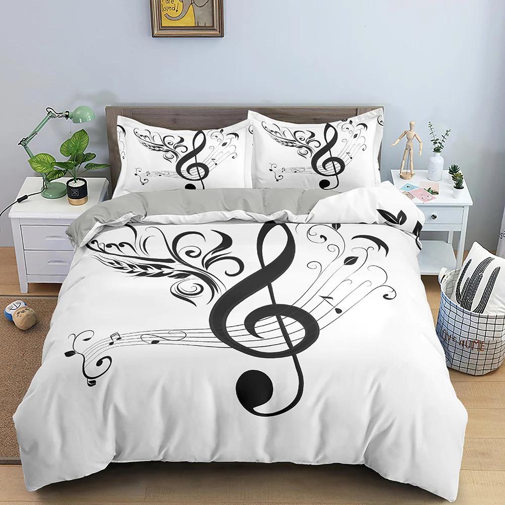 Music Note Print Bedding Set Psychedelic Duvet Cover Set Polyester Quilt Cover EU Double King Size Adult Kids Bed Accessories