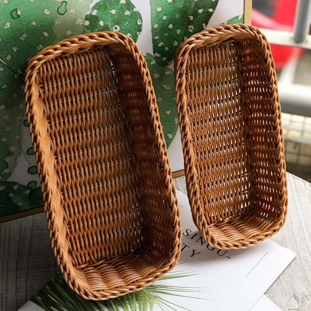 Universal Imitation Rattan Storage Basket Rectangle Picnic Basket Fashion Bread Food Plate  Home