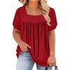 Women's Fashion Casual Colour Square Neck Short Sleeve Large Size T-Shirt Top