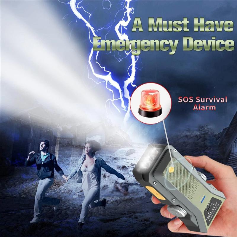 

B03B-Hand Crank Radios, Emergency Radio NOAA AM/FM, Solar Crank Radio, SOS Alarm, 4000Mah Flashlight, Type-C Charging-A Easy To срібло сірий колір