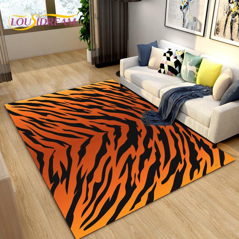 3D Stripe Tiger Print Pattern Area Rug Large,Carpet Rug for Living Room Bedroom Kitchen Doormat Decoration, Non-slip Floor Mat