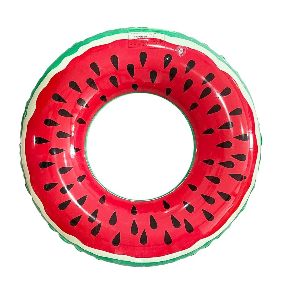 Reinforced PVC Watermelon Swim Ring for Adults Kids Summer Beach Pool Party with Double Stitched Seams and Safety Air Valve