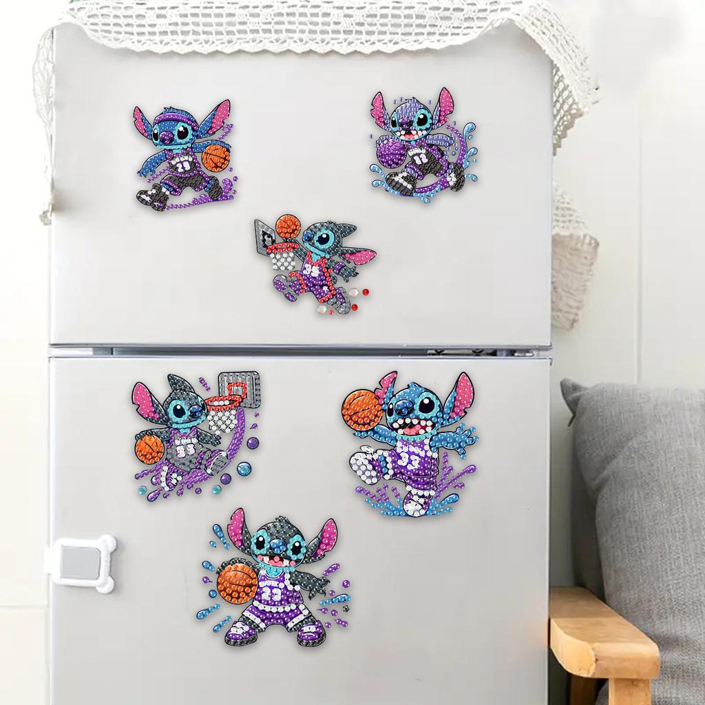 6Pcs DIY Diamond Painting Refrigerator Magnets, Disney Stitch, Cross-stitch Round Diamond Handicraft Home Decoration Gift