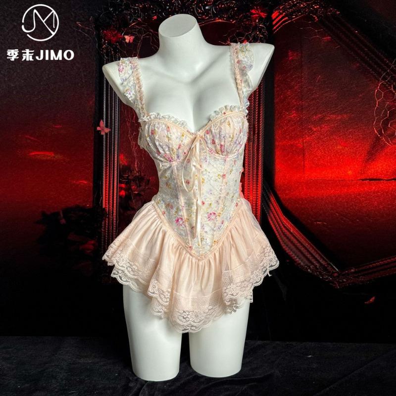 

Sexy lingerie season-end Sweetheart Barbie floral printing and dyeing sweet lace fishbone bra gathers pure desire M【80-120】