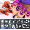 Halloween Nail Art Stamping Templates Kit 6 Pcs Nail Art for Image Plates Pumpkin Ghost Skull Bat Owl Spider Web Nail De