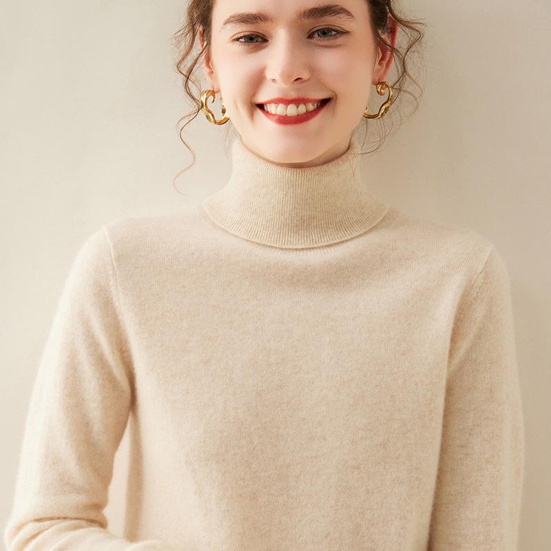 

Женский кашемировый свитер облегающего кроя с высоким воротником - Повседневный, Теплый, Простой трикотаж 2XL (135-150 jin)